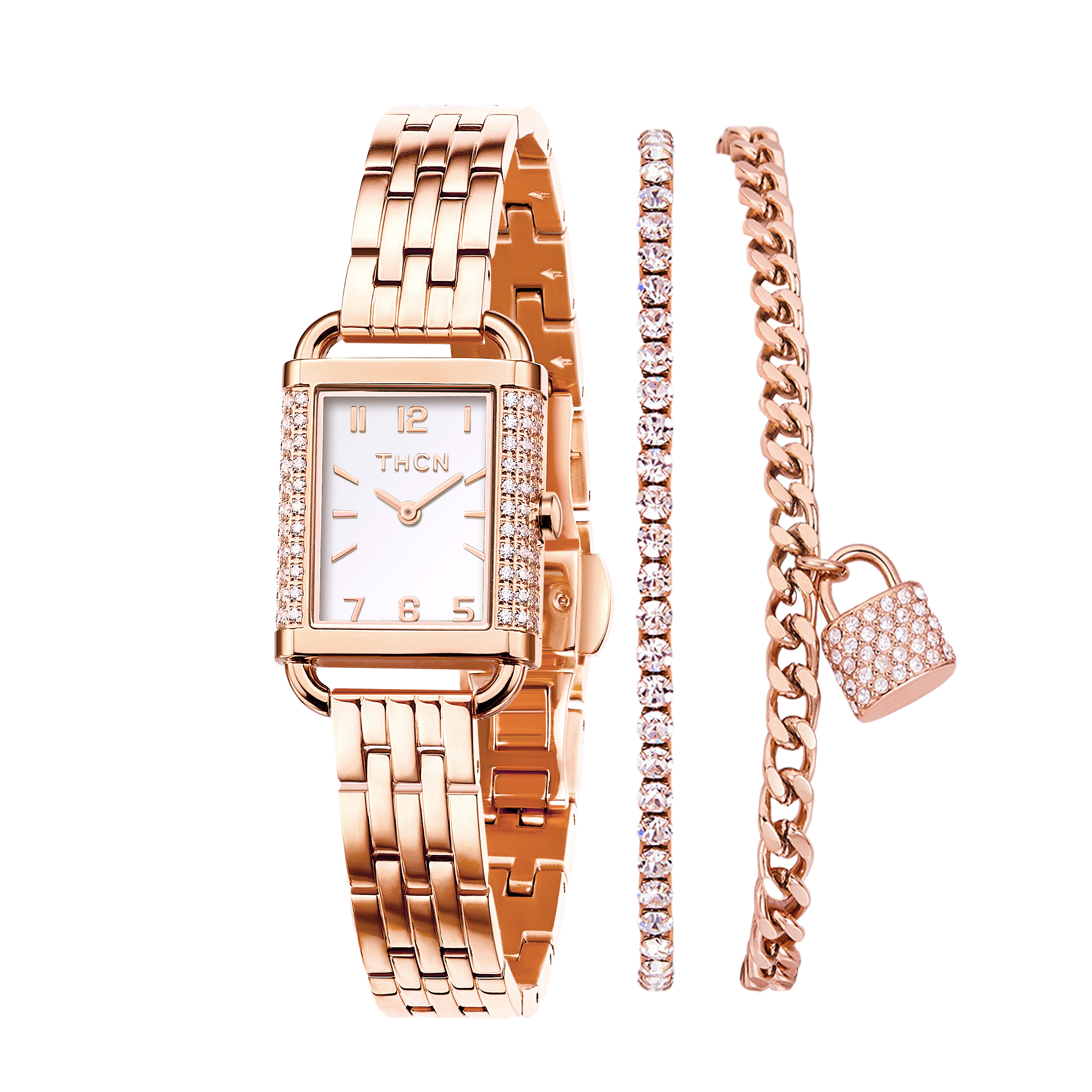 THCN Ladies Rosegold Watch & Bracelets Gift Set (One Watch & Two Free Bracelets)