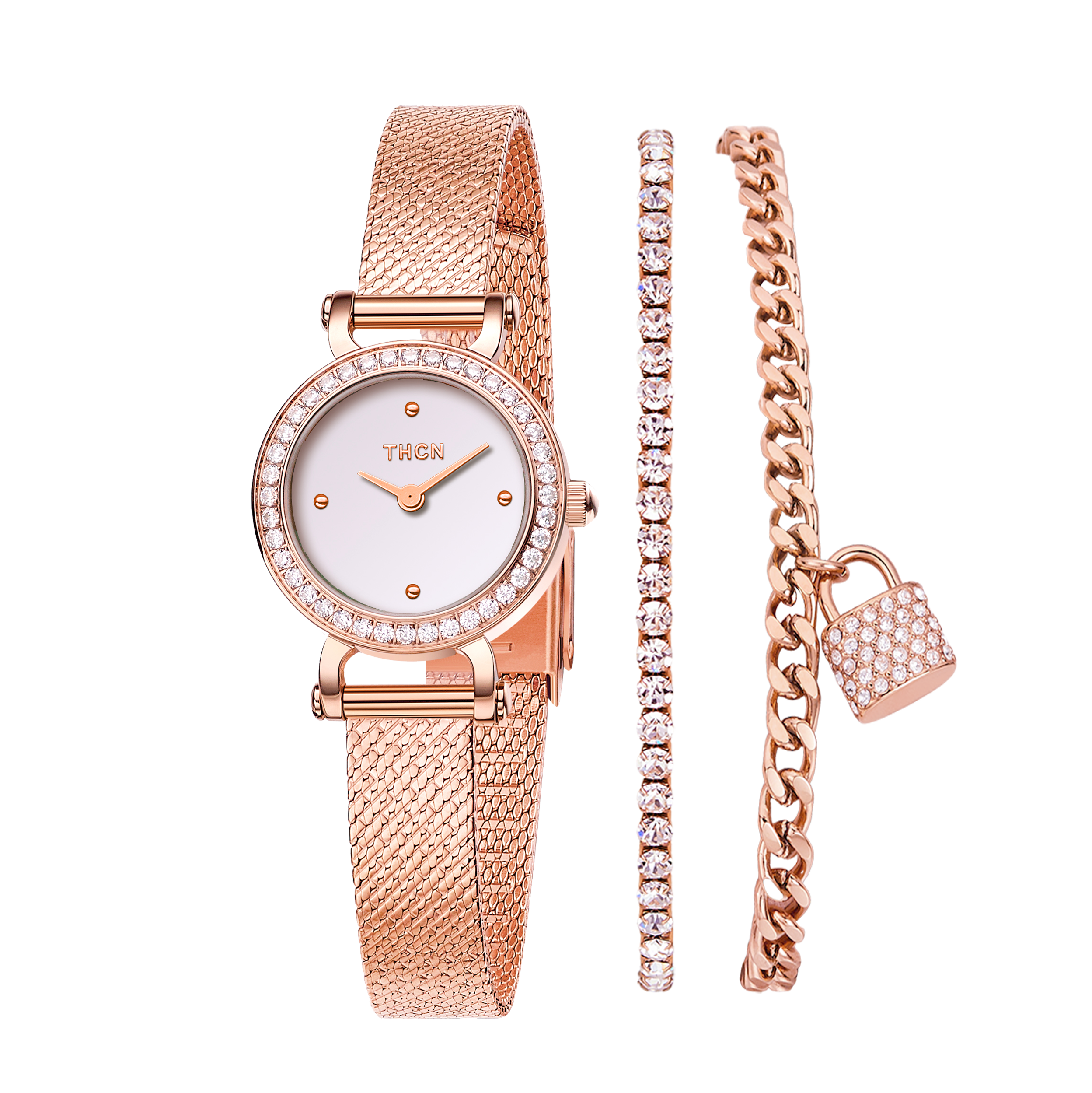 THCN Ladies Rosegold Watch & Bracelets Gift Set (One Watch & Two Free Bracelets)