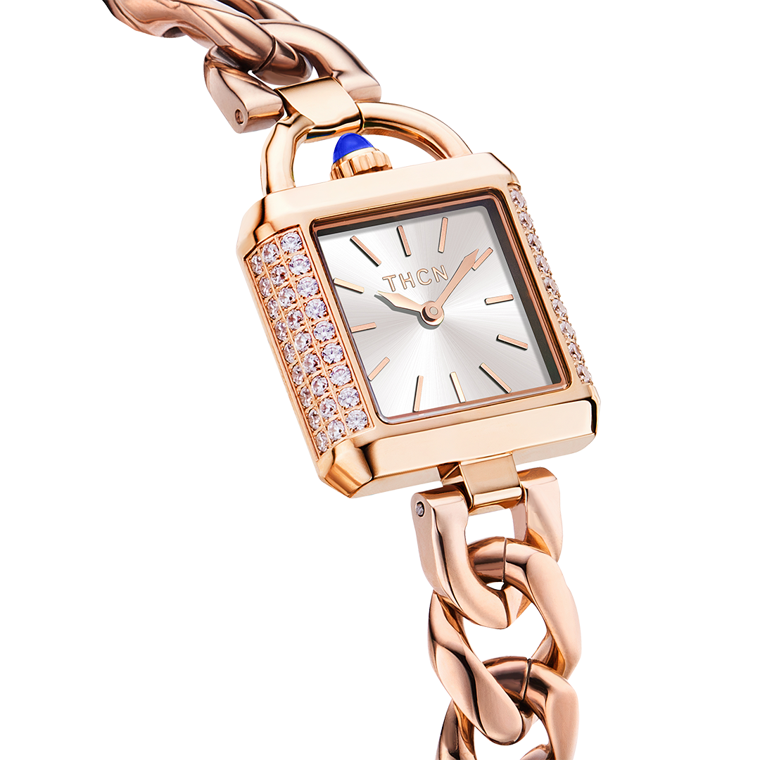 THCN Ladies Rosegold Watch & White Onyx Bracelets Gift Set (One Watch & Three Free Bracelets)