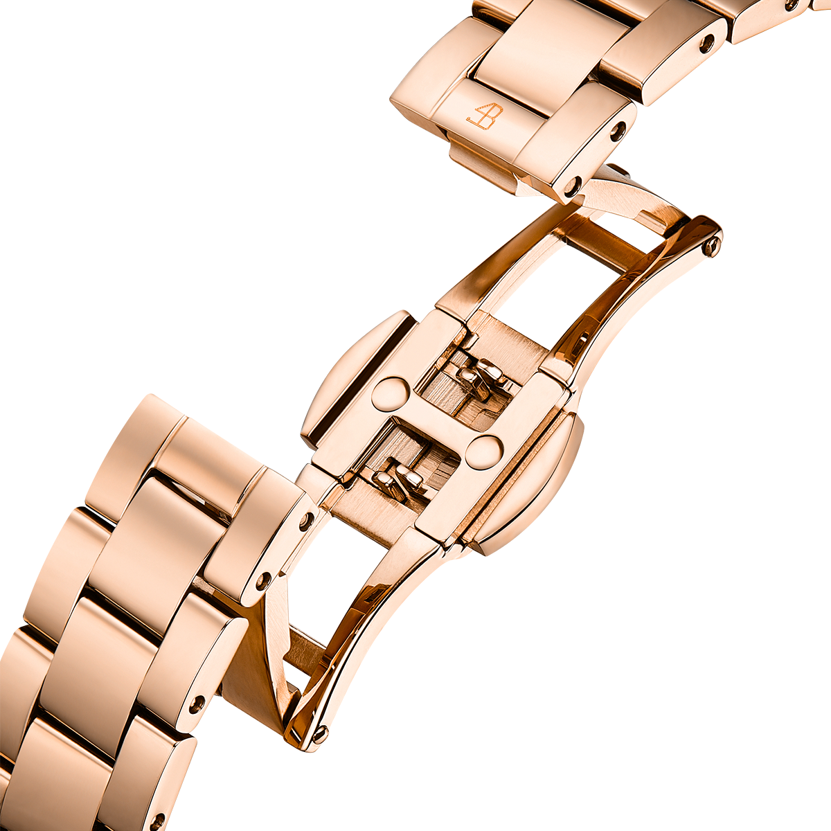 Lucky Star 28mm Champagne Crystal Dial Rosegold Bracelet Watch - 4B2713 - Bracelet buckle - Black By Blue Brave