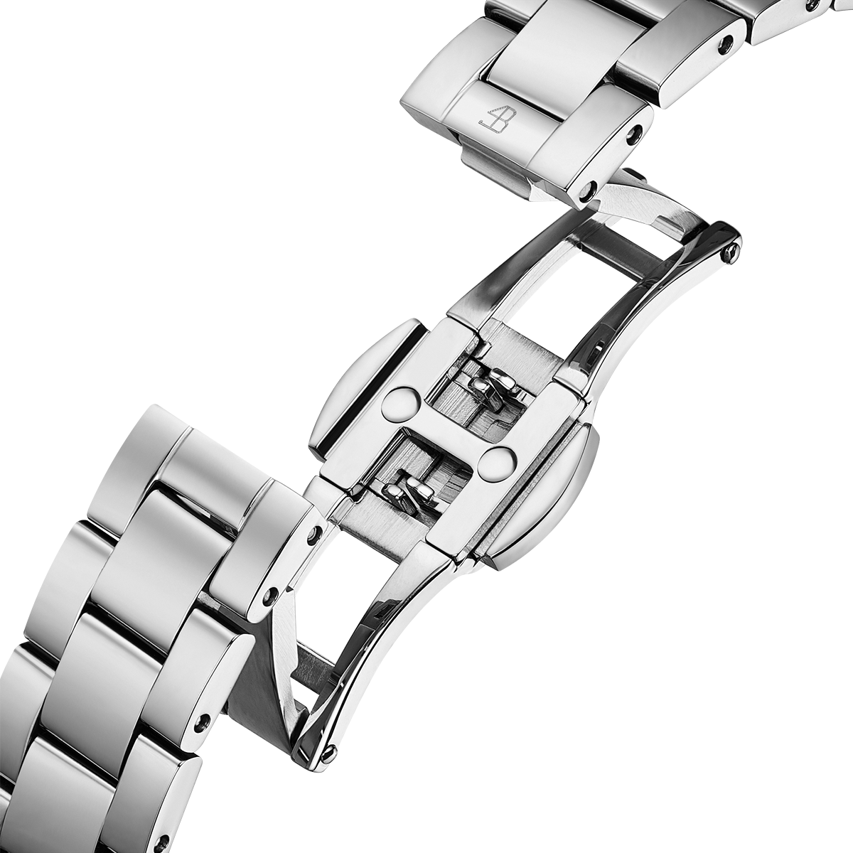 Lucky Star 28mm Blue Crystal Dial Silver Bracelet Watch - 4B2717 - Bracelet buckle - Black By Blue Brave