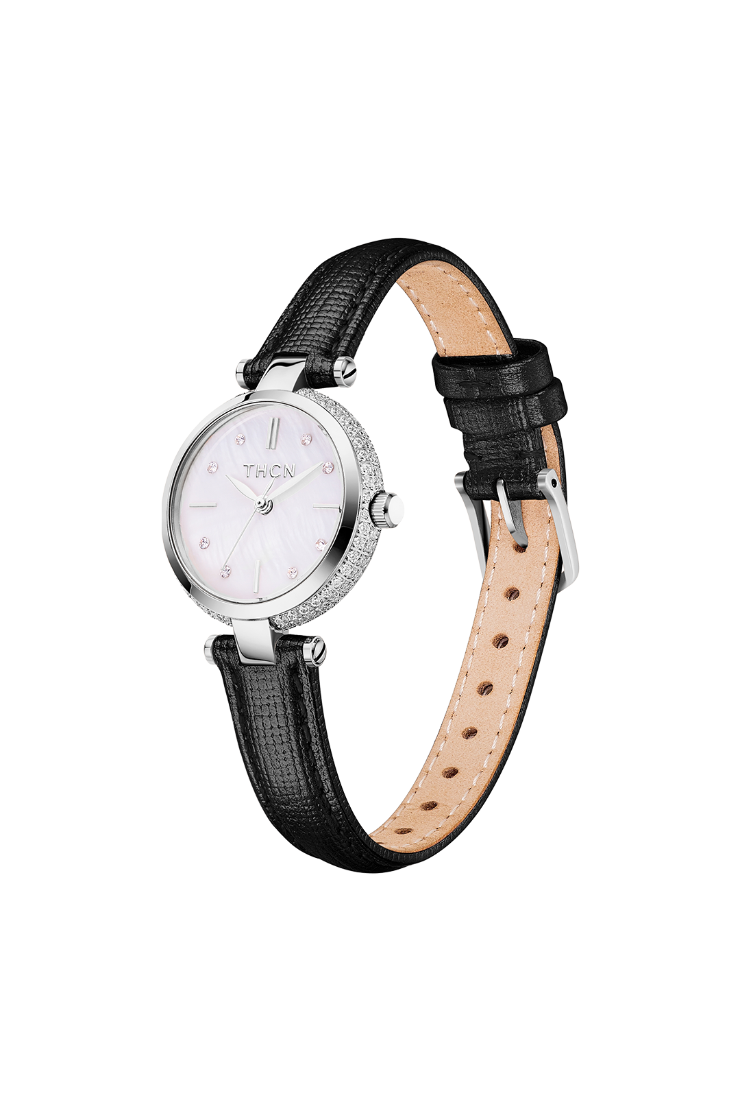 THCN T· I Mother-of-Pearl Dial Black Leather Strap Watch