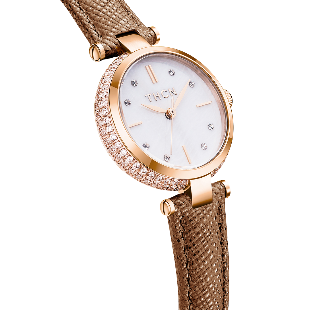THCN Ladies Brown Leather Watch & Rosegold Bracelets Gift Set (One Watch & Two Free Bracelets)