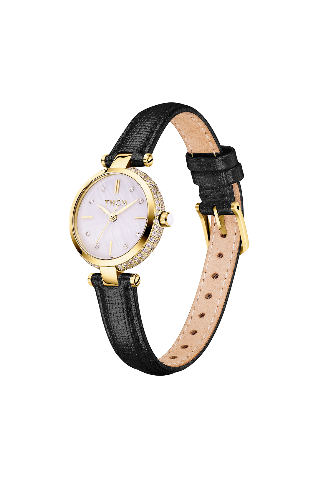 THCN T· I Mother-of-Pearl Dial Black Leather Strap Watch
