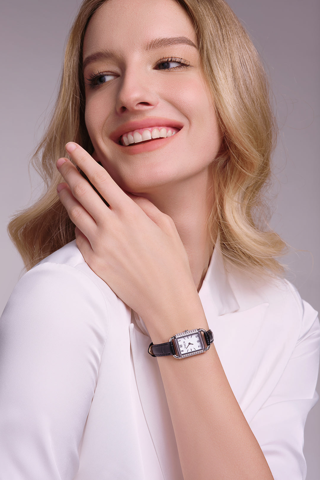 THCN H· II Eggshell White Dial Black Leather Strap Watch