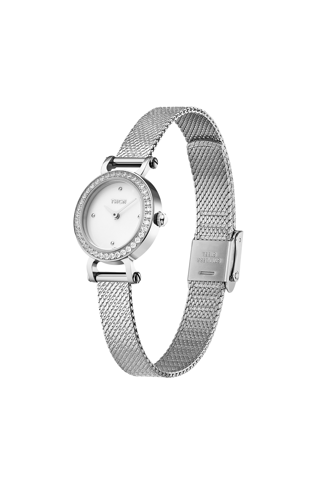 THCN C· I Eggshell White Dial Silver Mesh Band Watch
