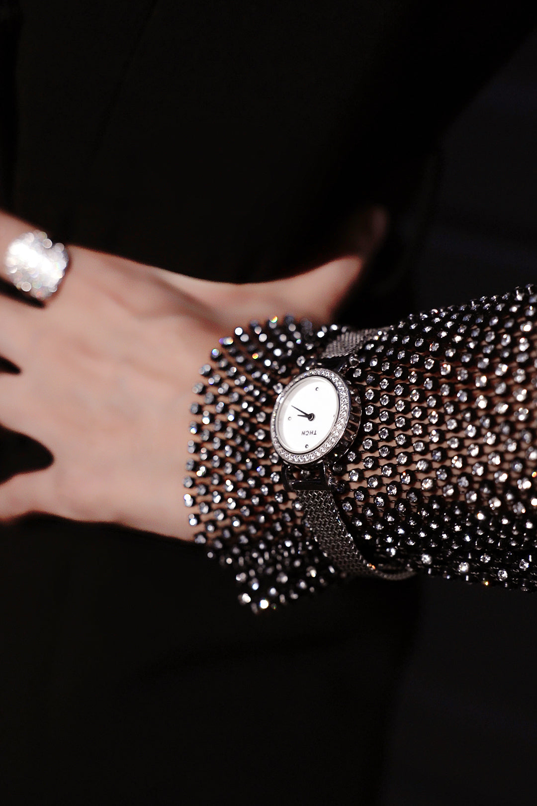 THCN C· I Eggshell White Dial Silver Mesh Band Watch