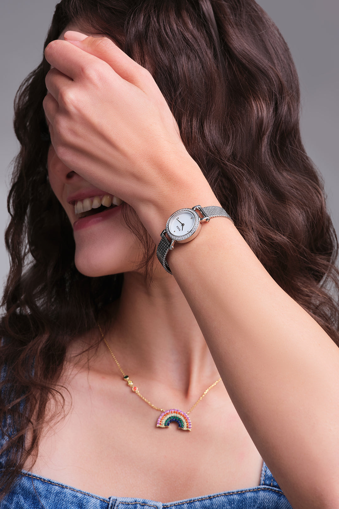 THCN C· I Eggshell White Dial Silver Mesh Band Watch