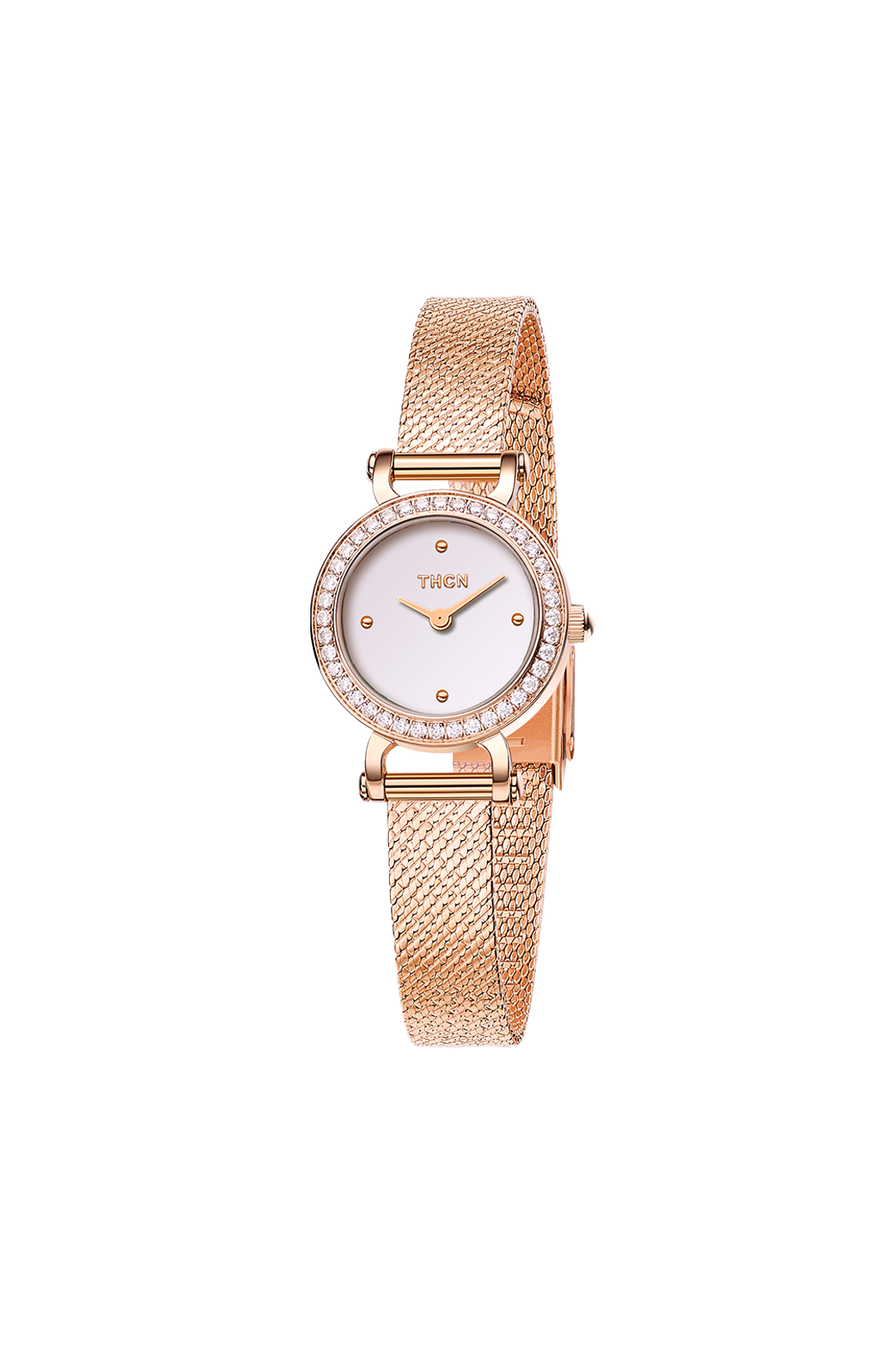 THCN C· I Eggshell White Dial Rose Gold Mesh Band Watch