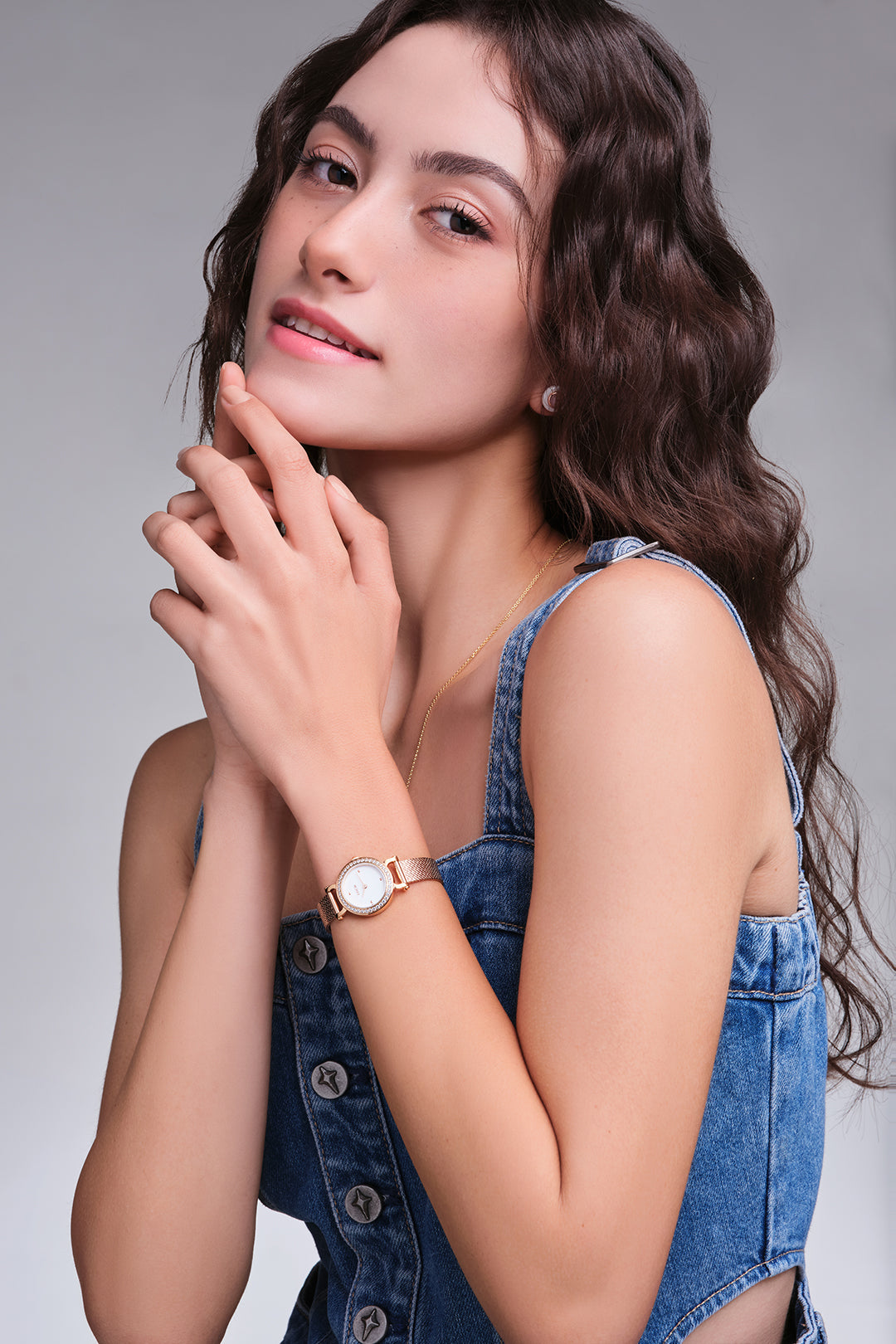 THCN C· I Eggshell White Dial Rose Gold Mesh Band Watch