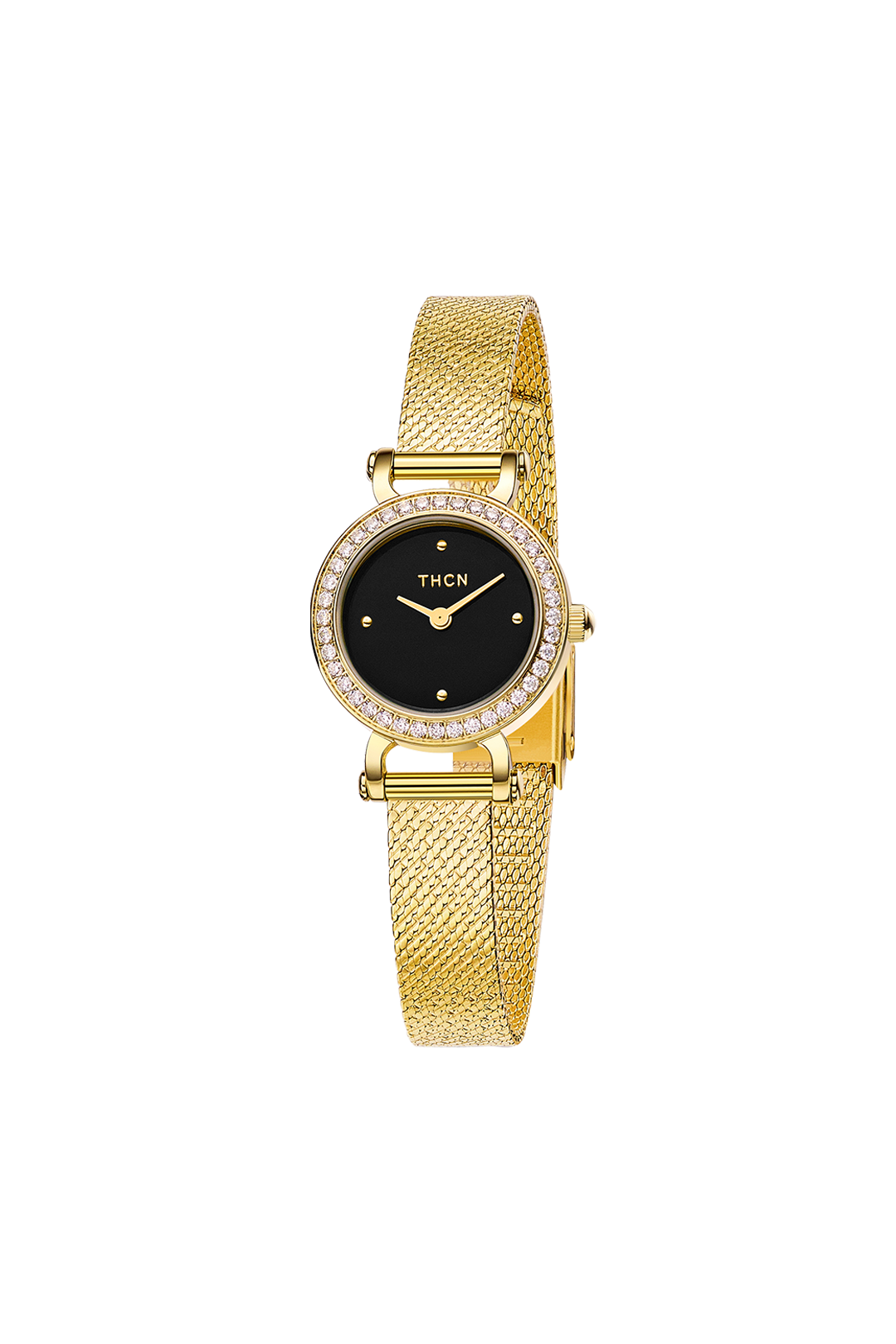 THCN C· I Reflection Black DIal Gold Mesh Band Watch