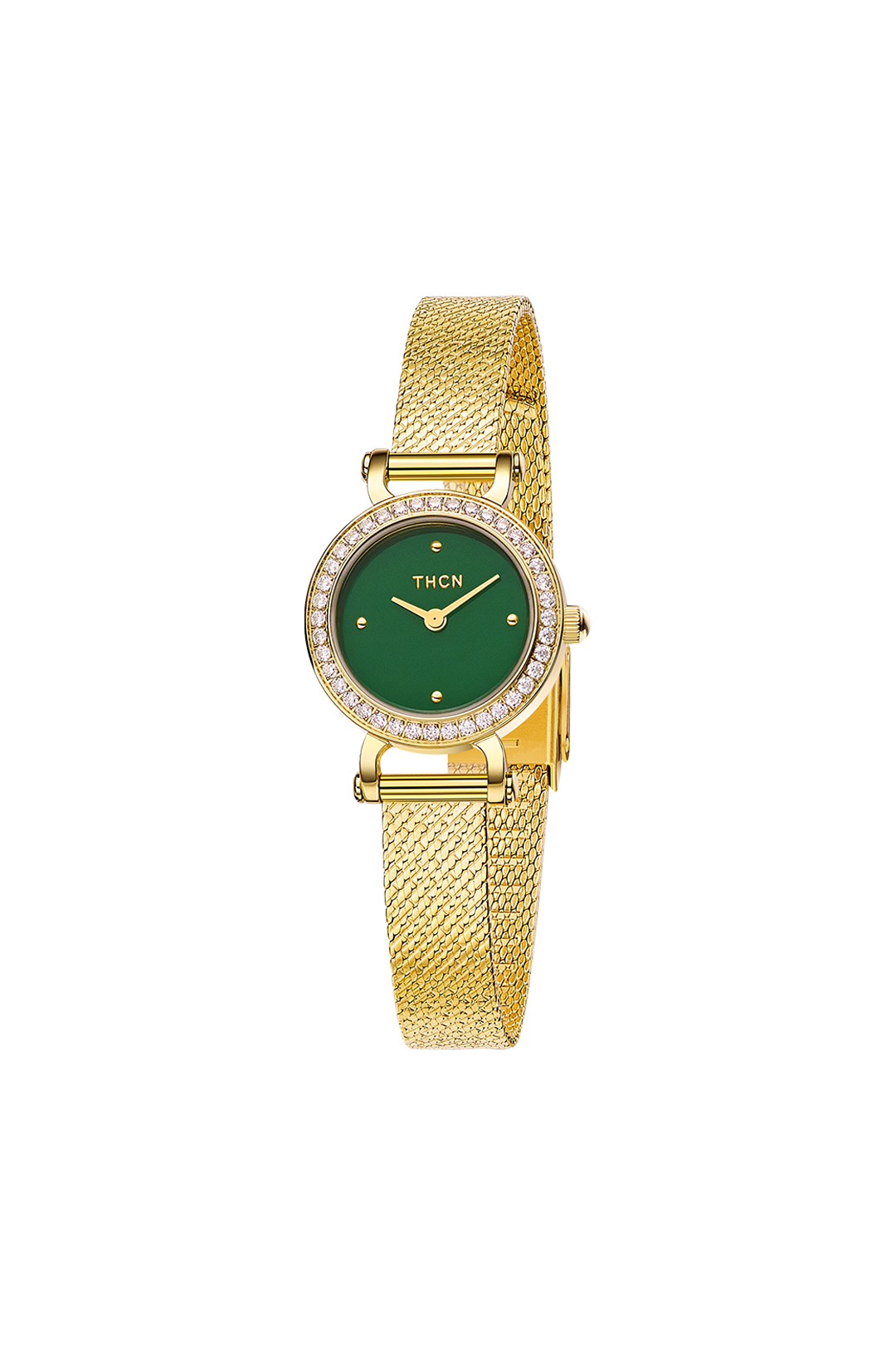 THCN C· I Eggshell Green Dial Gold Mesh Band Watch