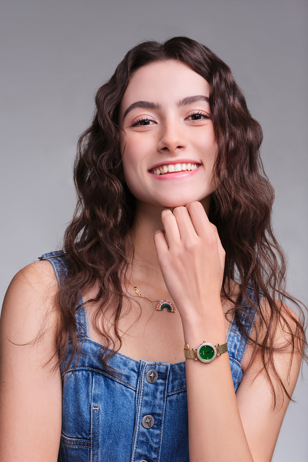 THCN C· I Eggshell Green Dial Gold Mesh Band Watch