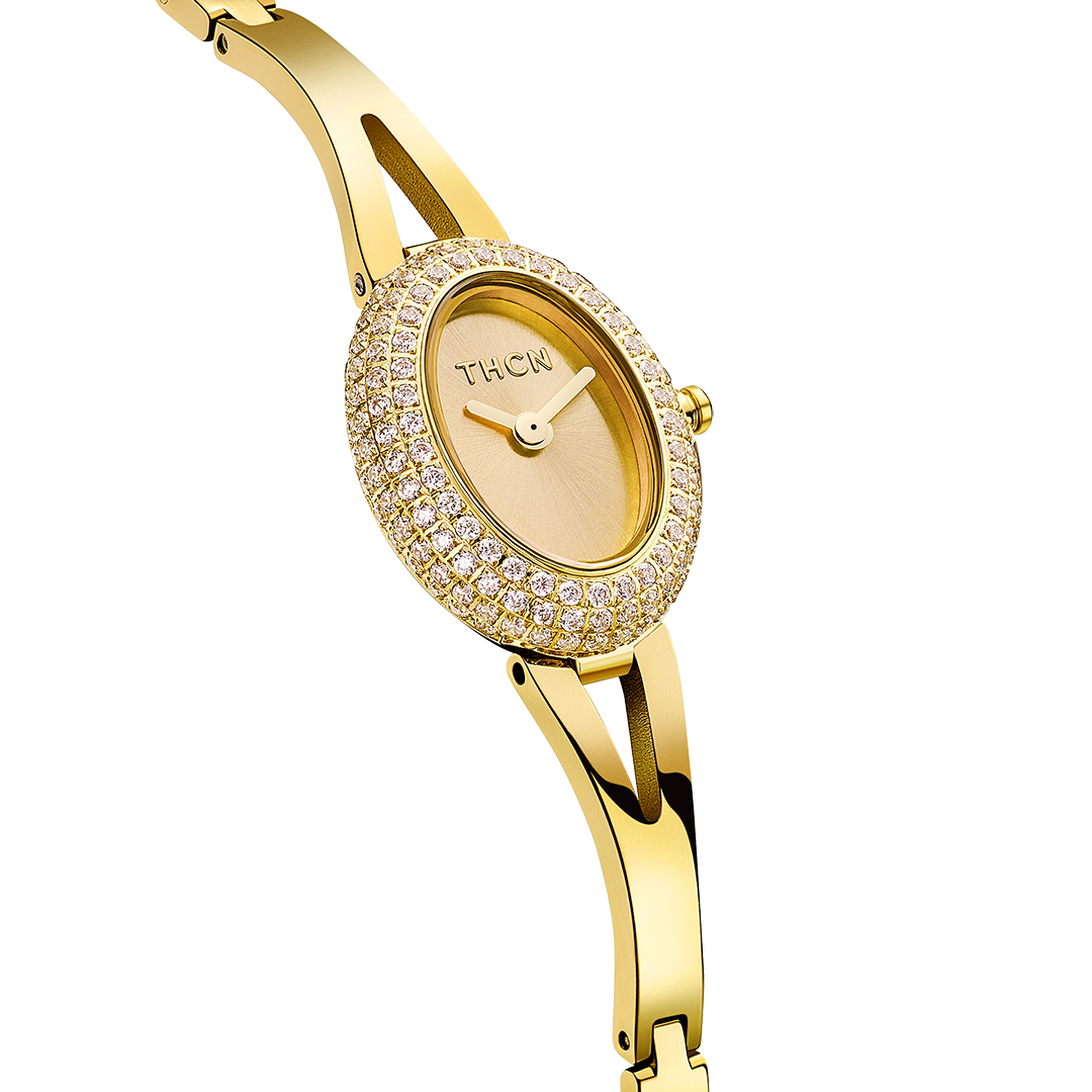 THCN Ladies Gold Watch & White Onyx Bracelets Gift Set (One Watch & Three Free Bracelets)