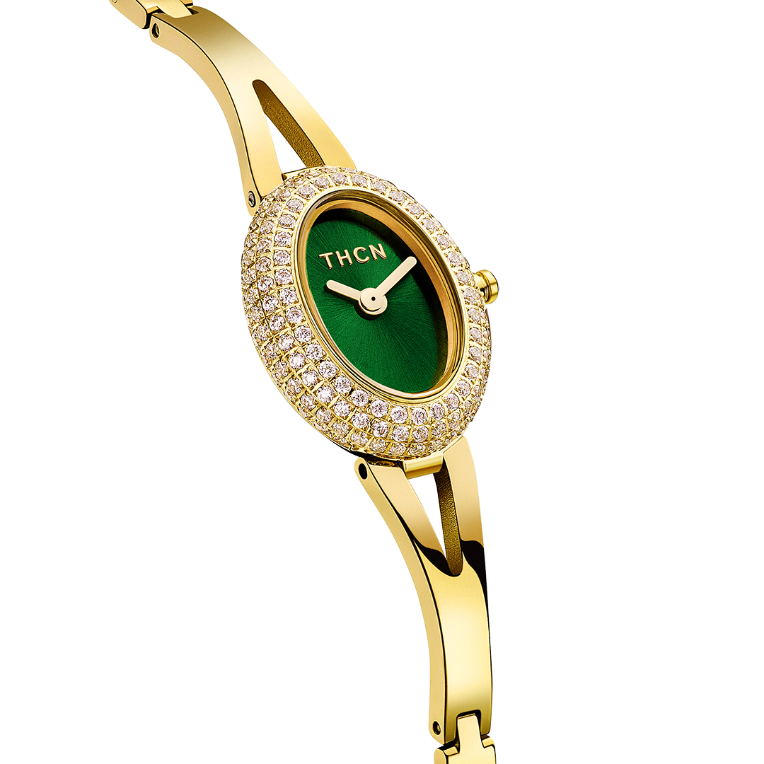 THCN Ladies Gold Watch & Malachite Bracelets Gift Set (One Watch & Three Free Bracelets)