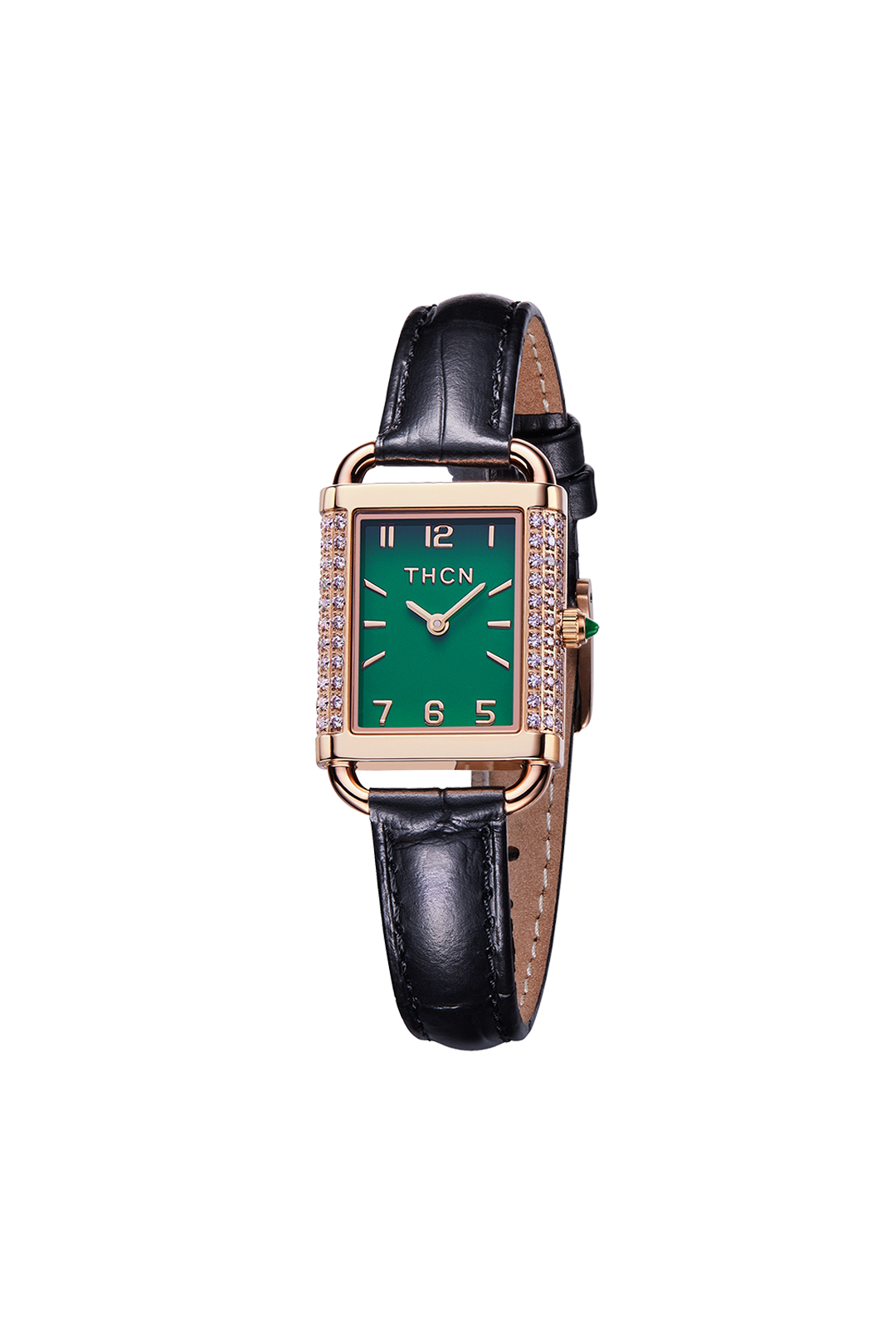 THCN H· II Eggshell Green Dial Black Leather Strap Watch