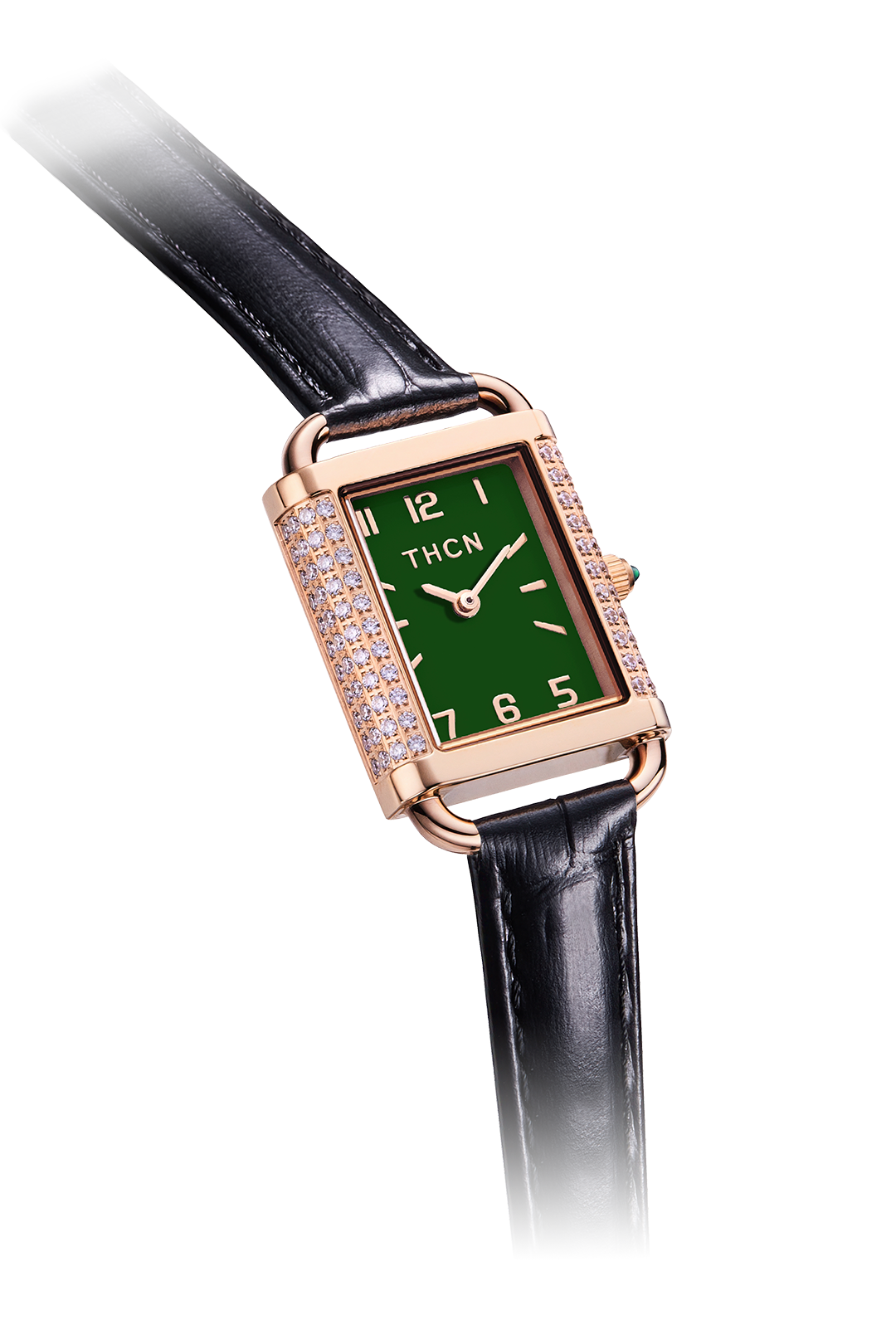 THCN H· II Eggshell Green Dial Black Leather Strap Watch