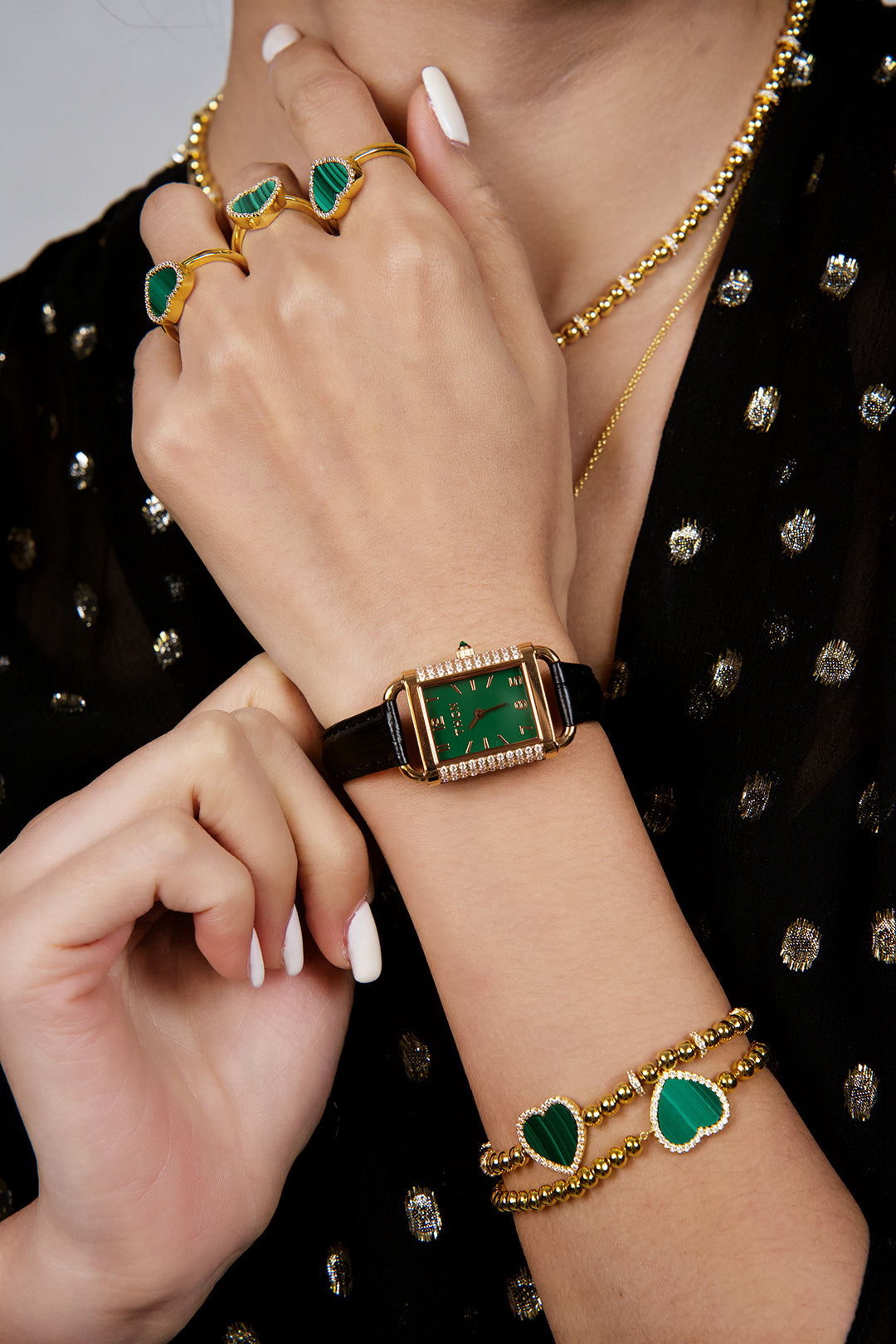 THCN H· II Eggshell Green Dial Black Leather Strap Watch