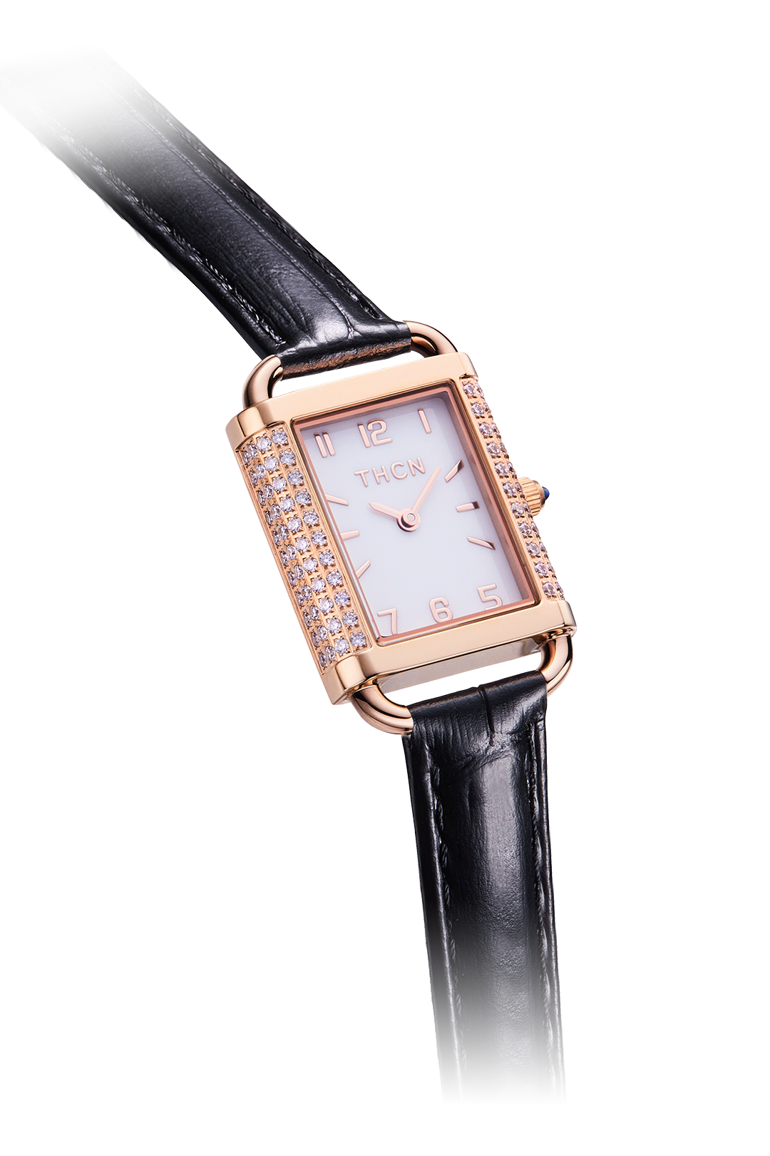 THCN H· II Eggshell White Dial Black Leather Strap Watch