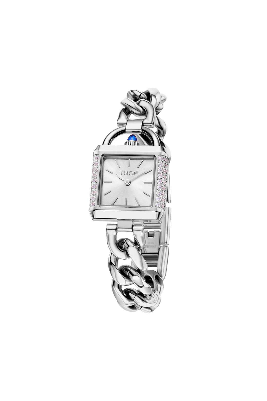 THCN C· II White Sunray· Silver Chain-Link Watch