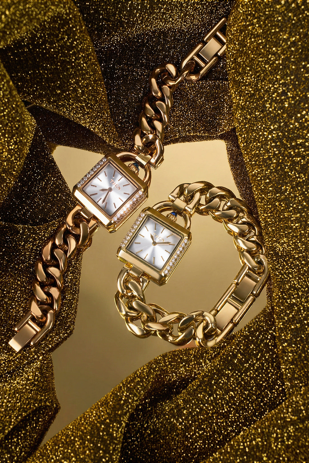 THCN C· II White Sunray Dial Gold Chain-Link Watch
