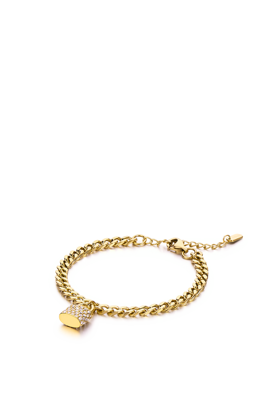 Pavé Lock Chain Gold Plated Stainless Steel Bracelet