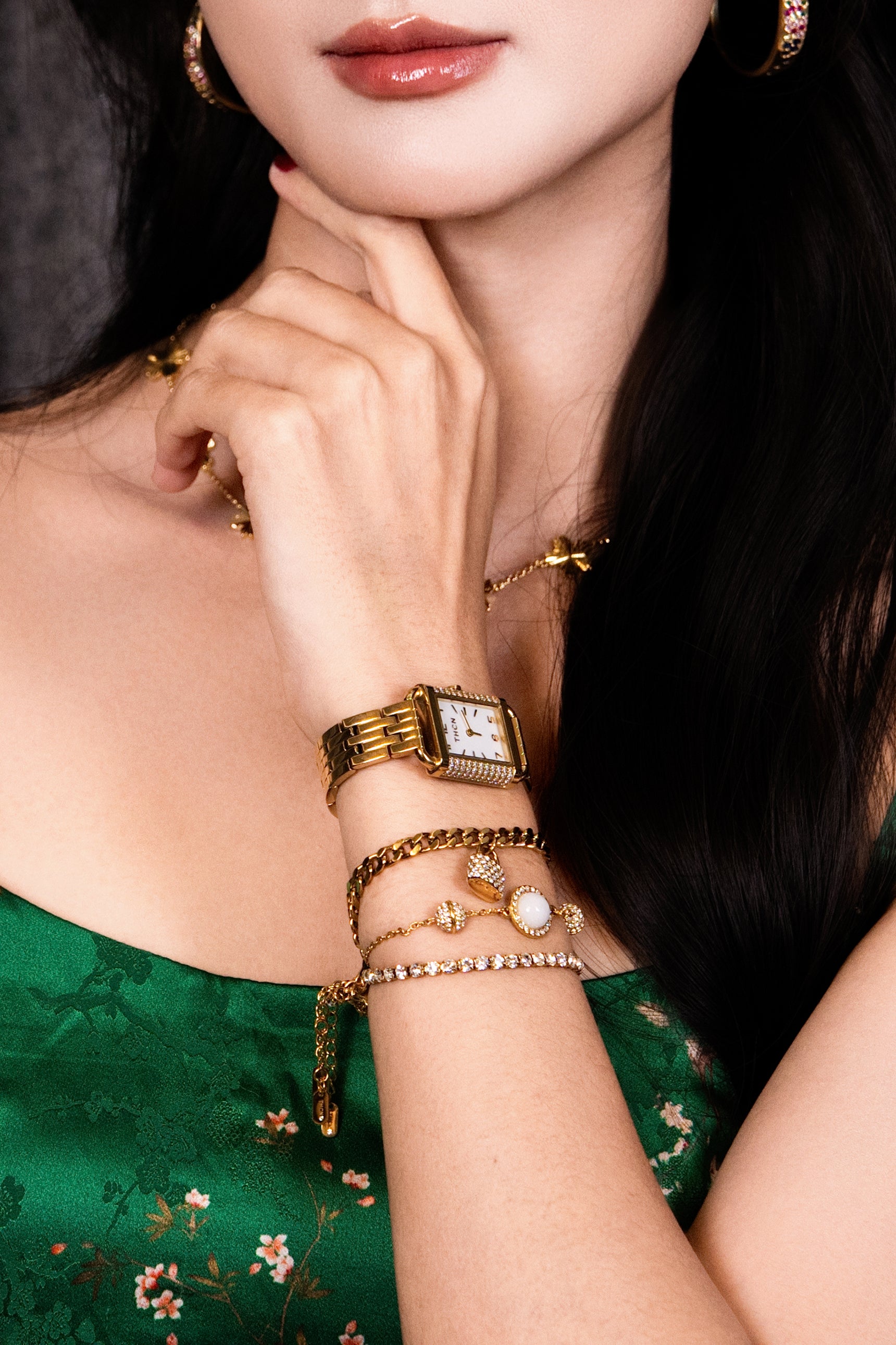 Elegant White Onyx Gold Plated Stainless Steel Bracelet