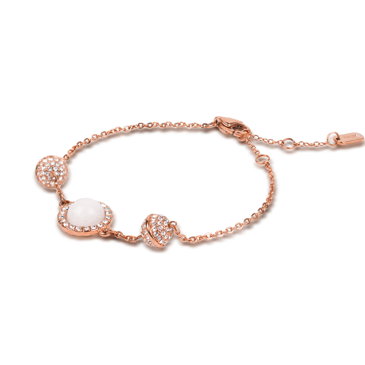 THCN Ladies Rosegold Watch & White Onyx Bracelets Gift Set (One Watch & Three Free Bracelets)