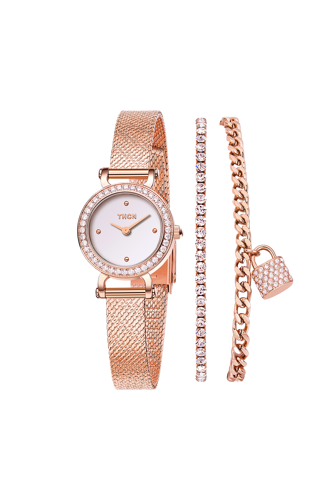 Eggshell Rose Gold Watch with Two Bracelets Gift Set display picture 1