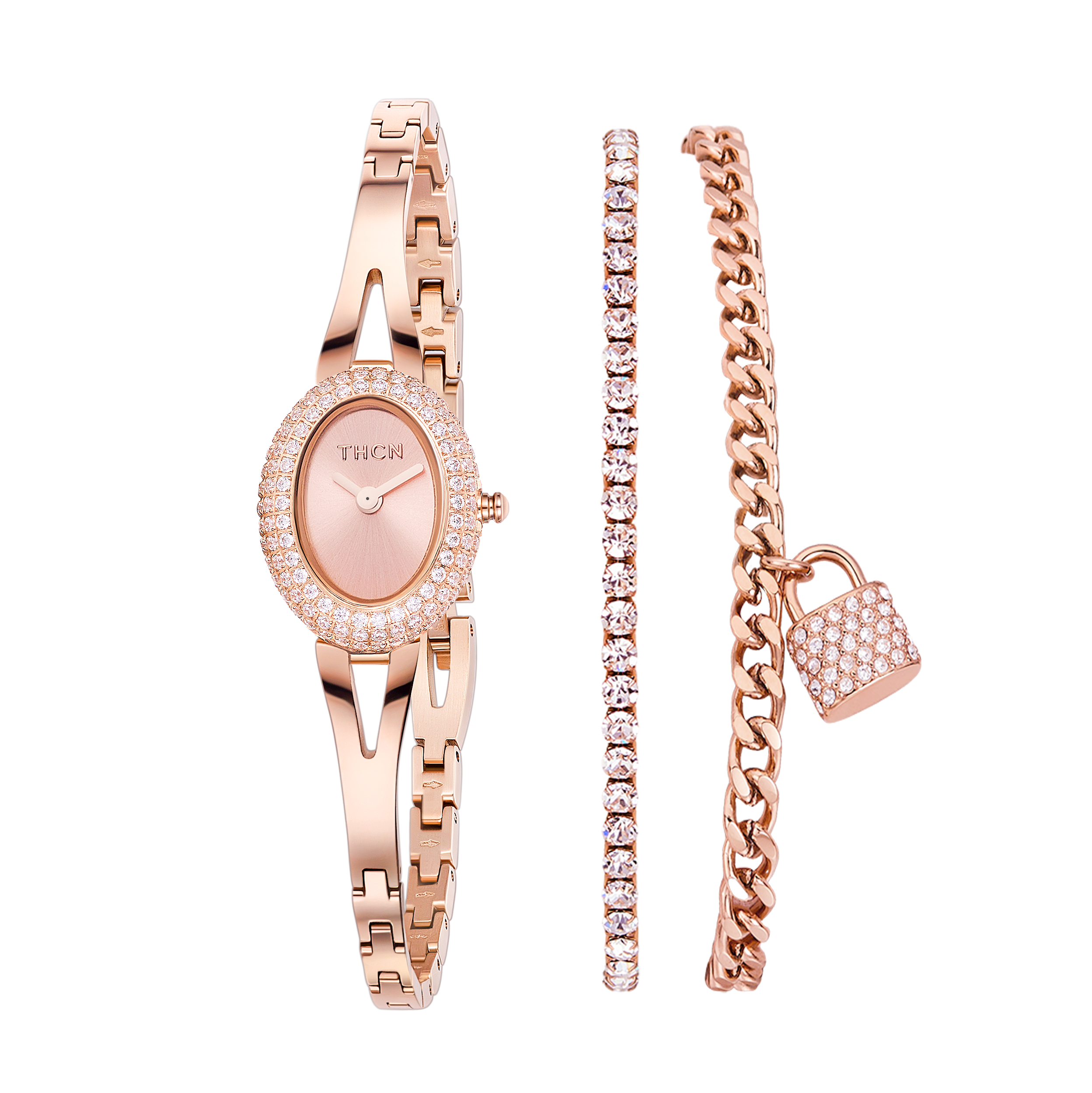 THCN Ladies Rosegold Watch & Bracelets Gift Set (One Watch & Two Bracelets)