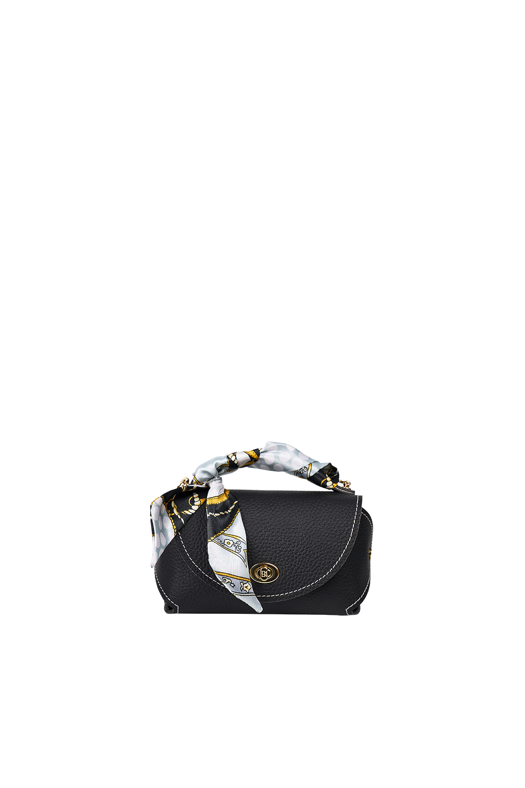Classic M Black Genuine Leather Crossbody Bag with Scarf