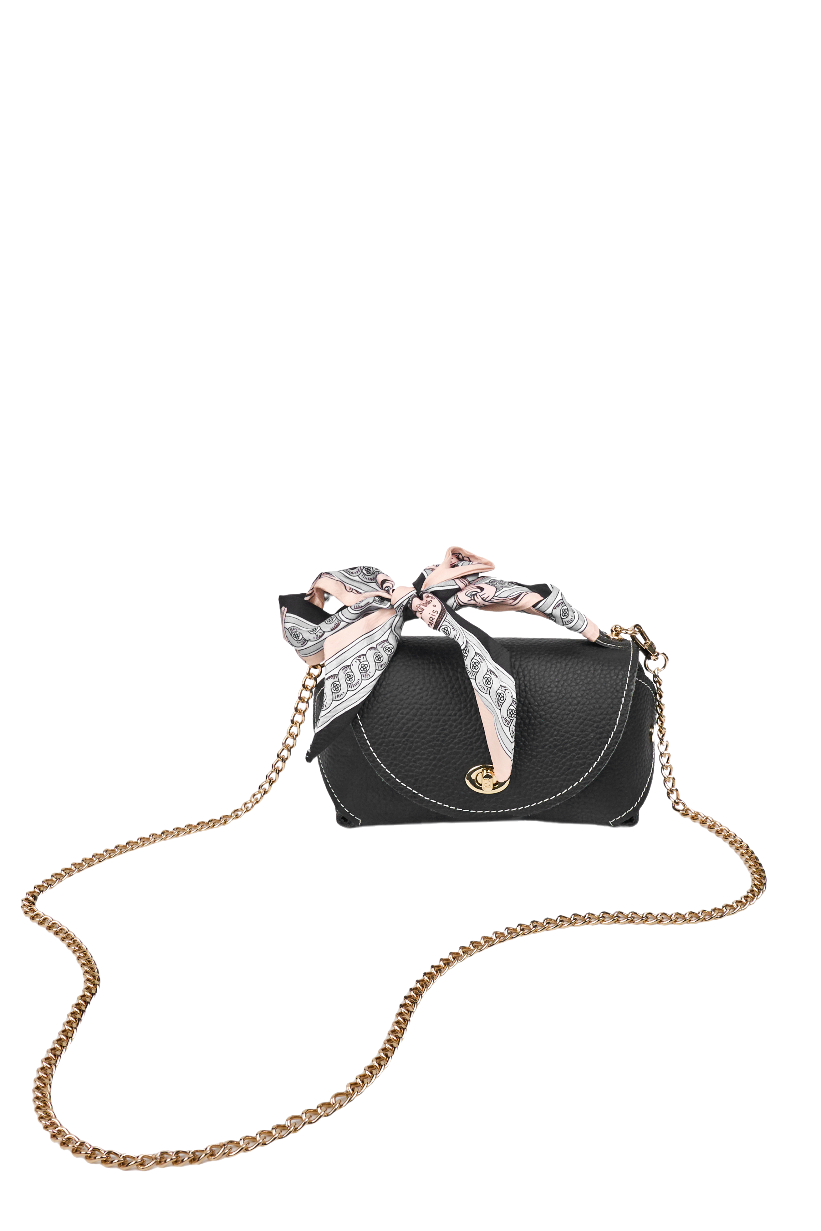 Classic M Black Genuine Leather Crossbody Bag with Scarf