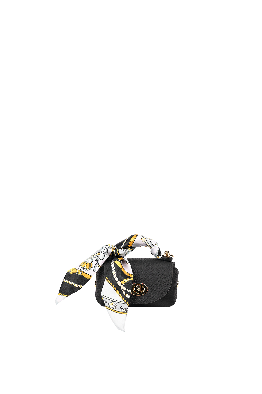 Classic Mini Black Genuine Leather Crossbody Bag with Scarf