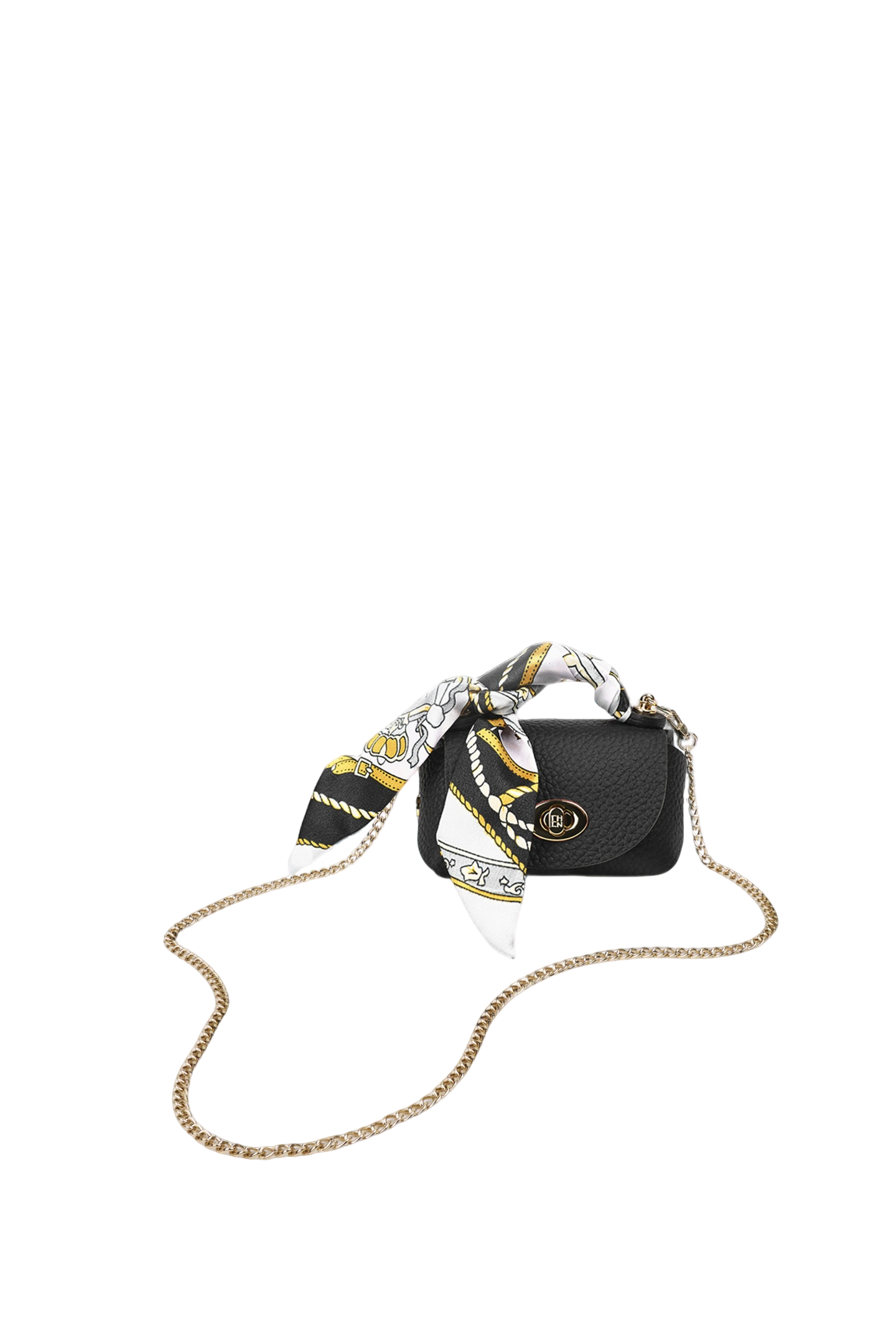 Classic Mini Black Genuine Leather Crossbody Bag with Scarf