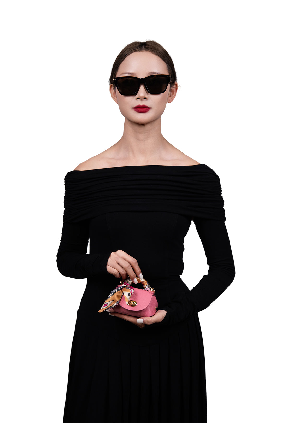 Classic Mini Pink Genuine Leather Crossbody Bag with Scarf