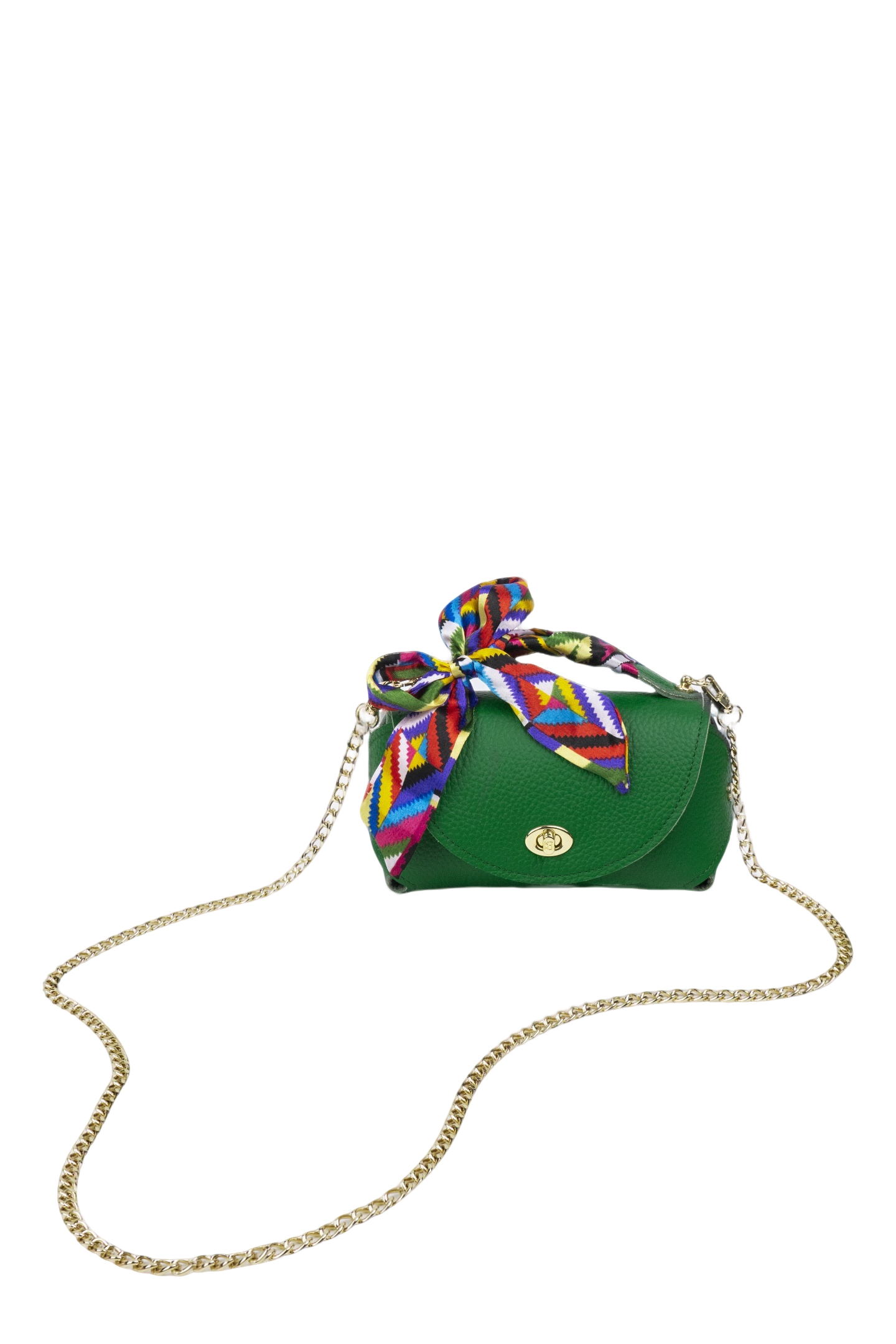 Classic M Green Genuine Leather Crossbody Bag with Scarf