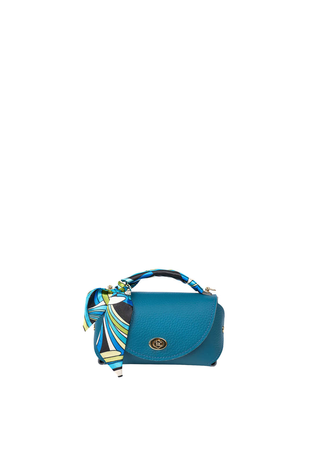 Classic M Blue Genuine Leather Crossbody Bag with Scarf