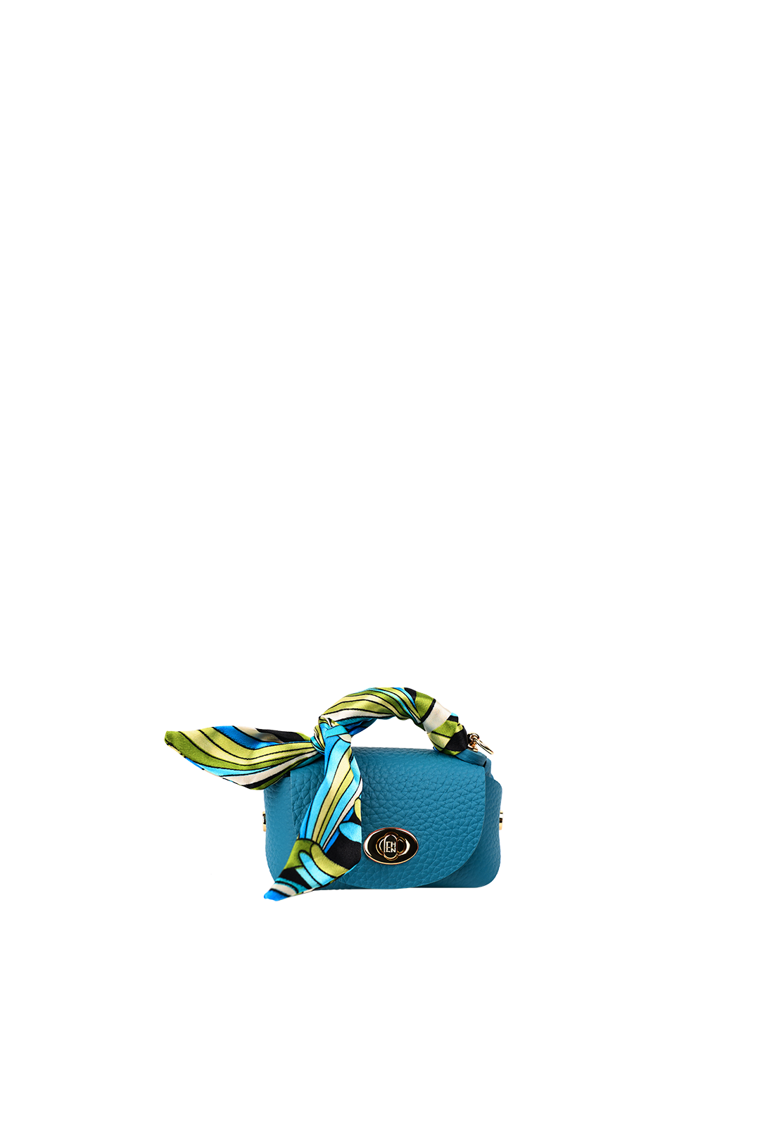 Classic Mini Blue Genuine Leather Crossbody Bag with Scarf