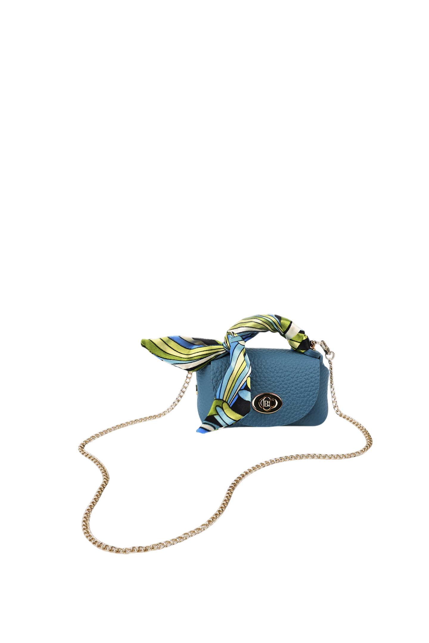 Classic Mini Blue Genuine Leather Crossbody Bag with Scarf