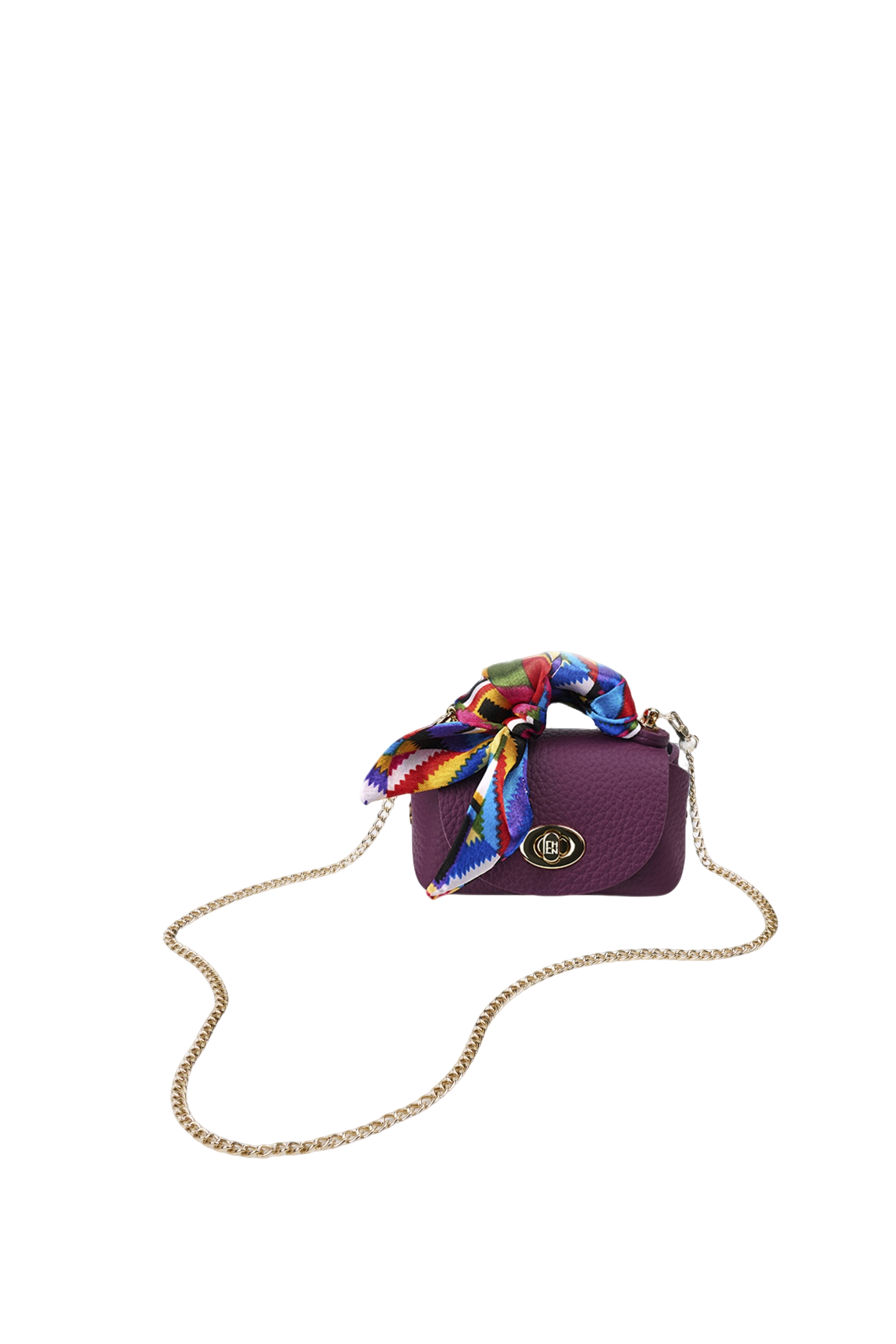 Classic Mini Purple Genuine Leather Crossbody Bag with Scarf