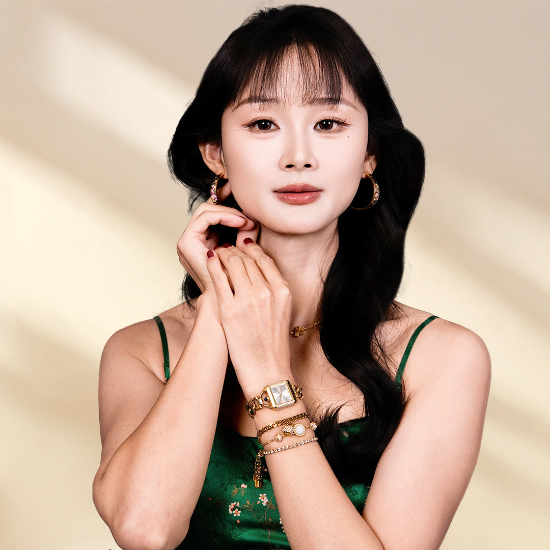 THCN Ladies Gold Watch & White Onyx Bracelets Gift Set (One Watch & Three Free Bracelets)