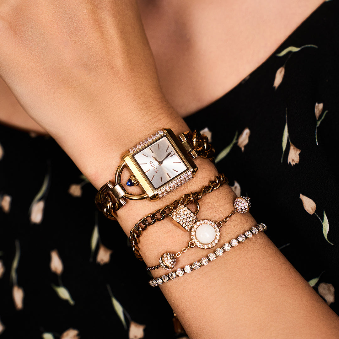 THCN Ladies Rosegold Watch & White Onyx Bracelets Gift Set (One Watch & Three Free Bracelets)