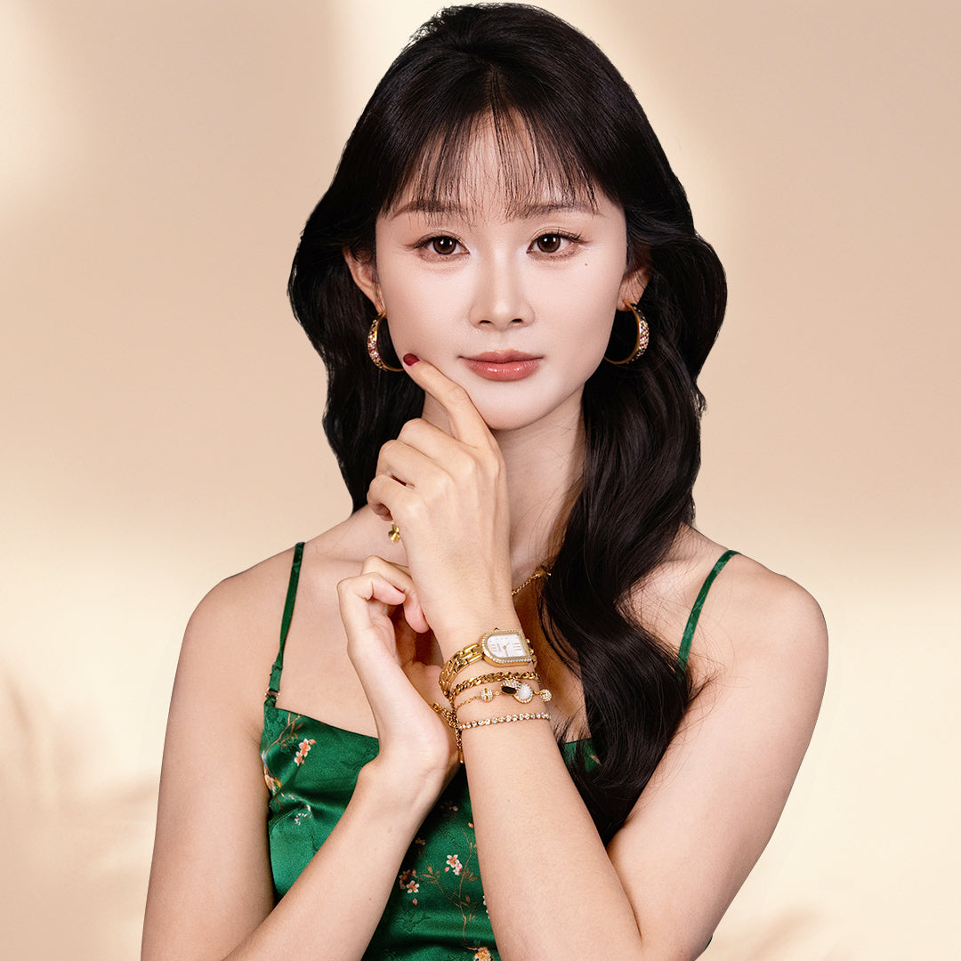 THCN Ladies Gold Watch & White Onyx Bracelets Gift Set (One Watch & Three Free Bracelets)