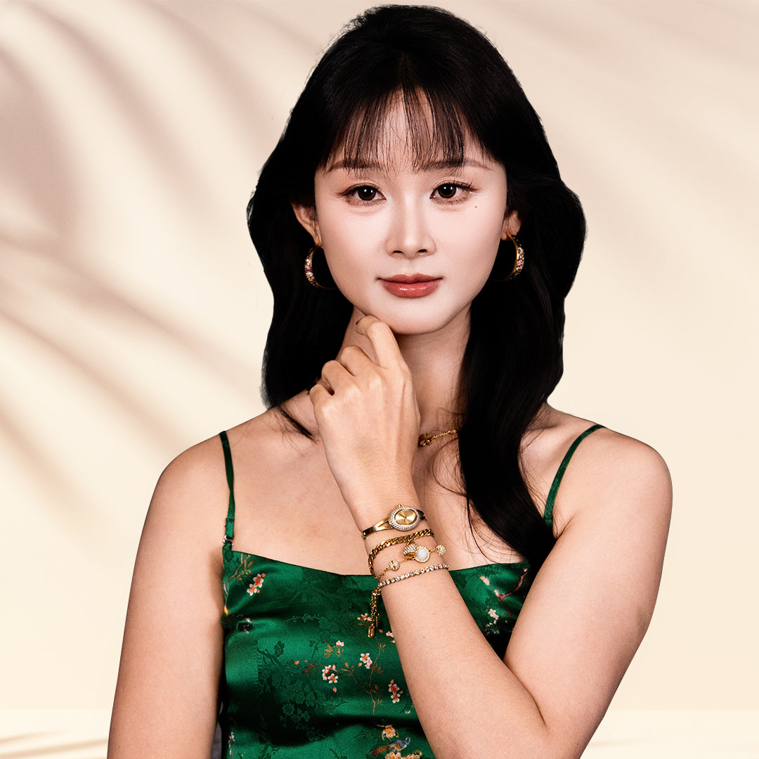 THCN Ladies Gold Watch & White Onyx Bracelets Gift Set (One Watch & Three Free Bracelets)