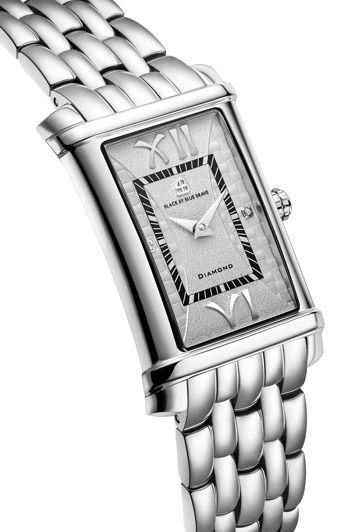 4B Rectangle White Guilloche Dial Genuine Diamonds Silver