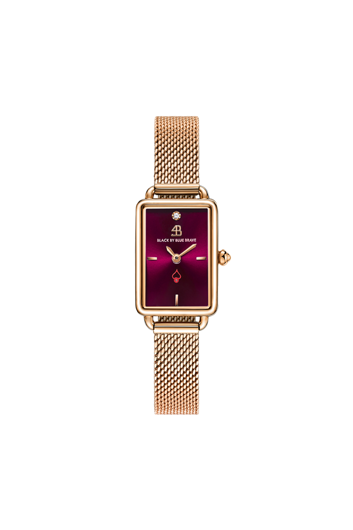 Rectangular Burgundy Dial Mesh Watch Bracelet & Purple Bag Set