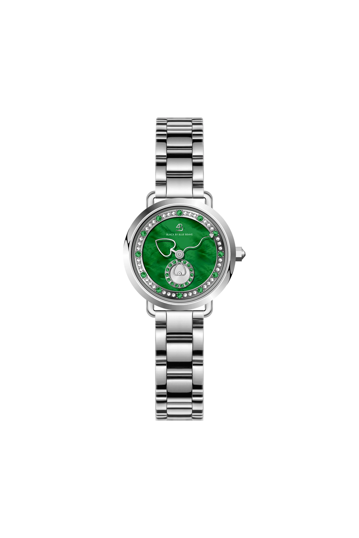 Round Green Mother-of-Pearl Steel Watch Bracelet & Green Bag Set