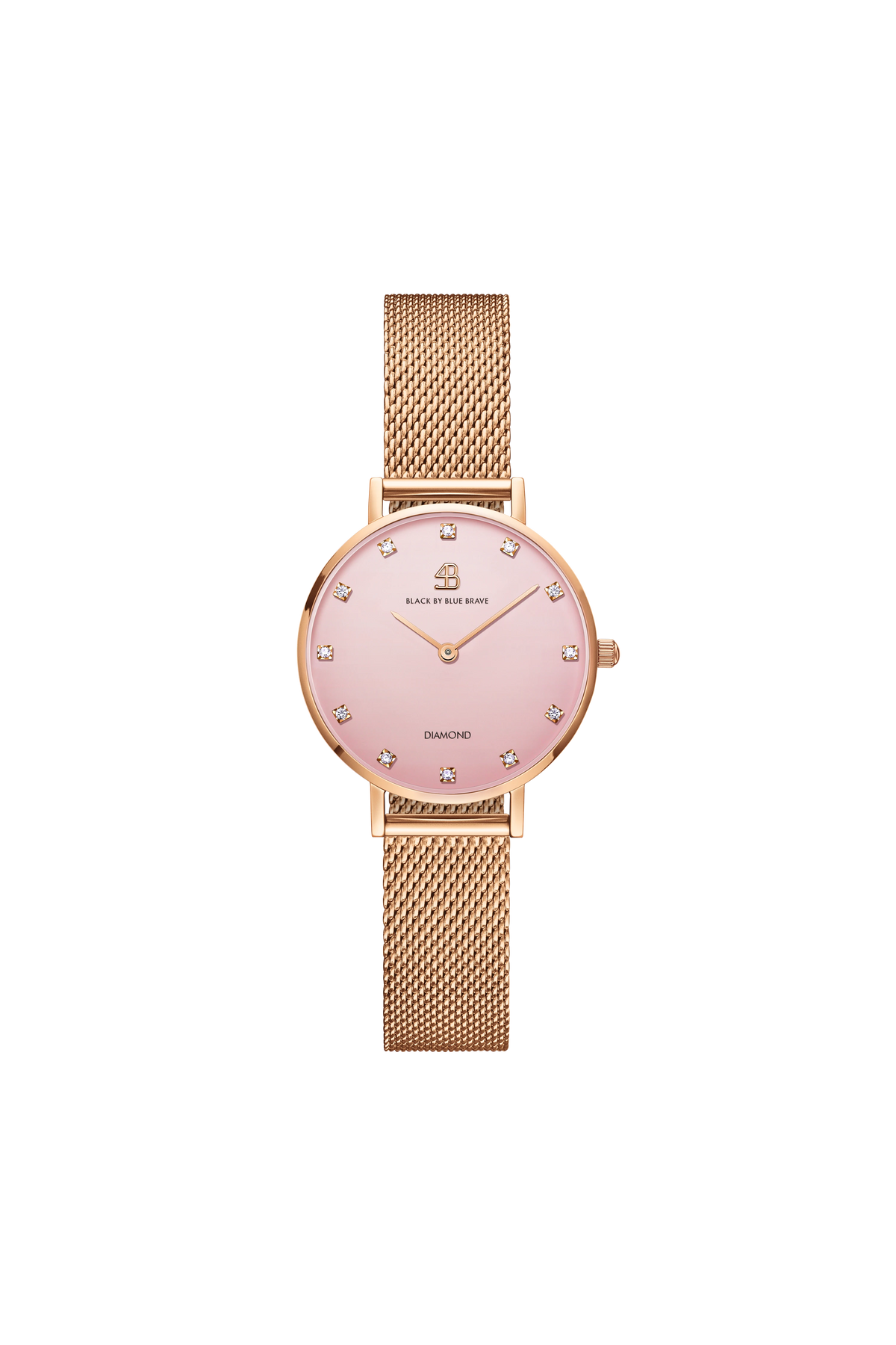Round Pink Dial Rose Gold Mesh Watch Bracelet & Pink Bag Set