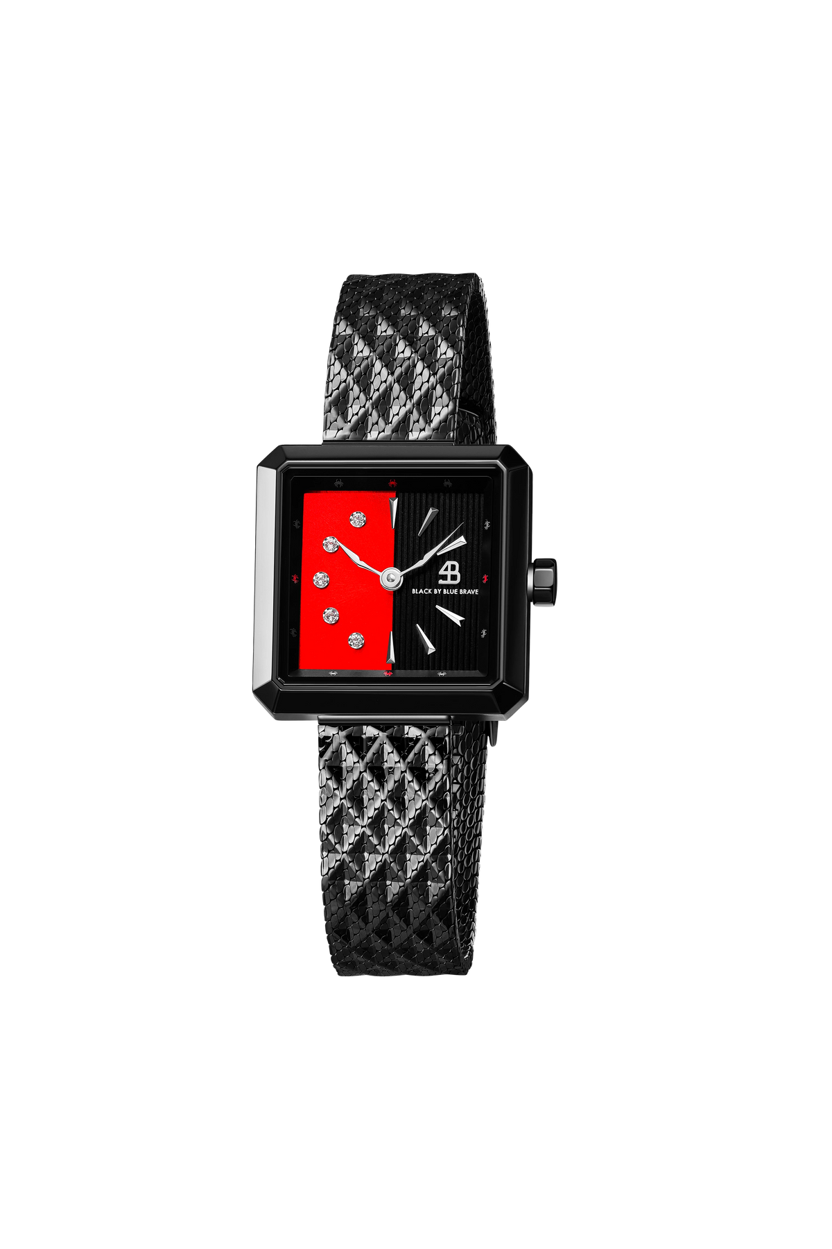 4B Square Red & Black Dial Mesh Band