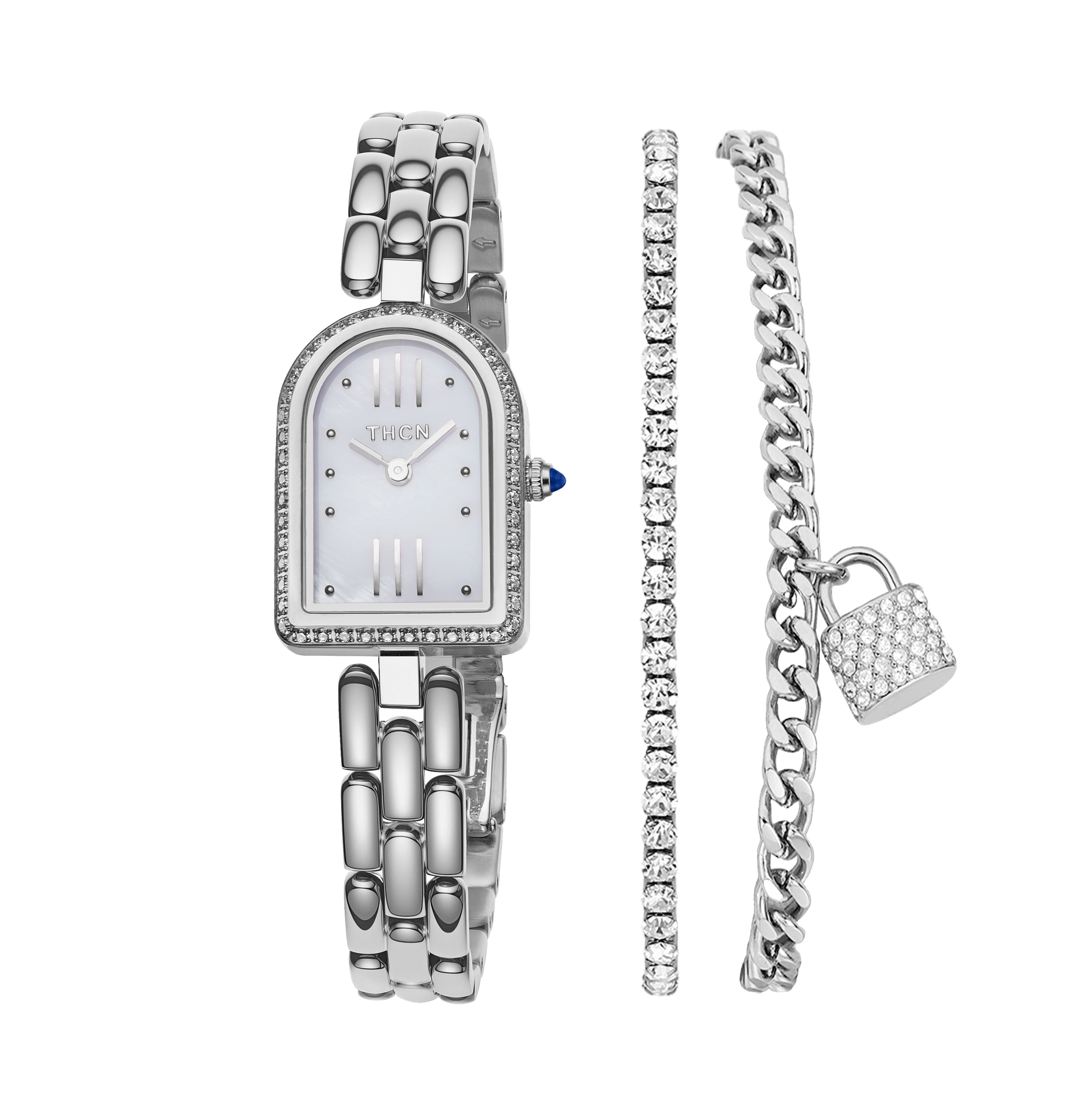 THCN Ladies Silver Watch & Bracelets Gift Set